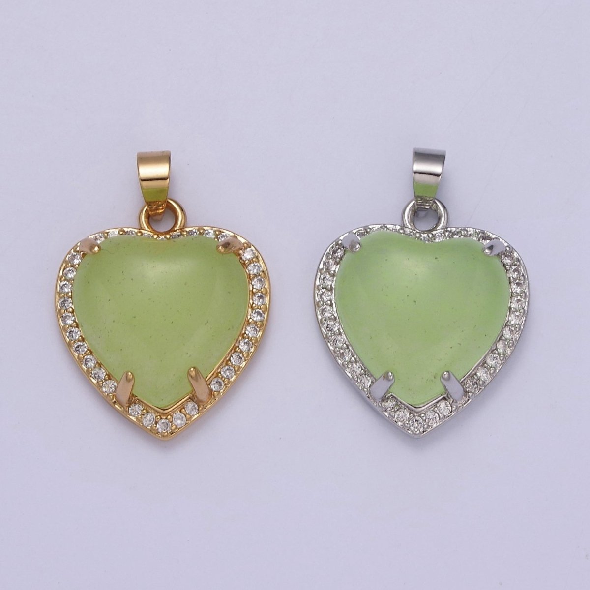 Puffy Heart Light Green Oval Lucky jade pendant Drop Charm for Necklace W-647 W-648