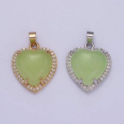 Puffy Heart Light Green Oval Lucky jade pendant Drop Charm for Necklace W-647 W-648