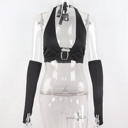 Punk Black Halter Tops