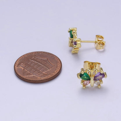 Purple Emerald Green Cz Butterfly Stud Earring Mariposa Jewelry V-110