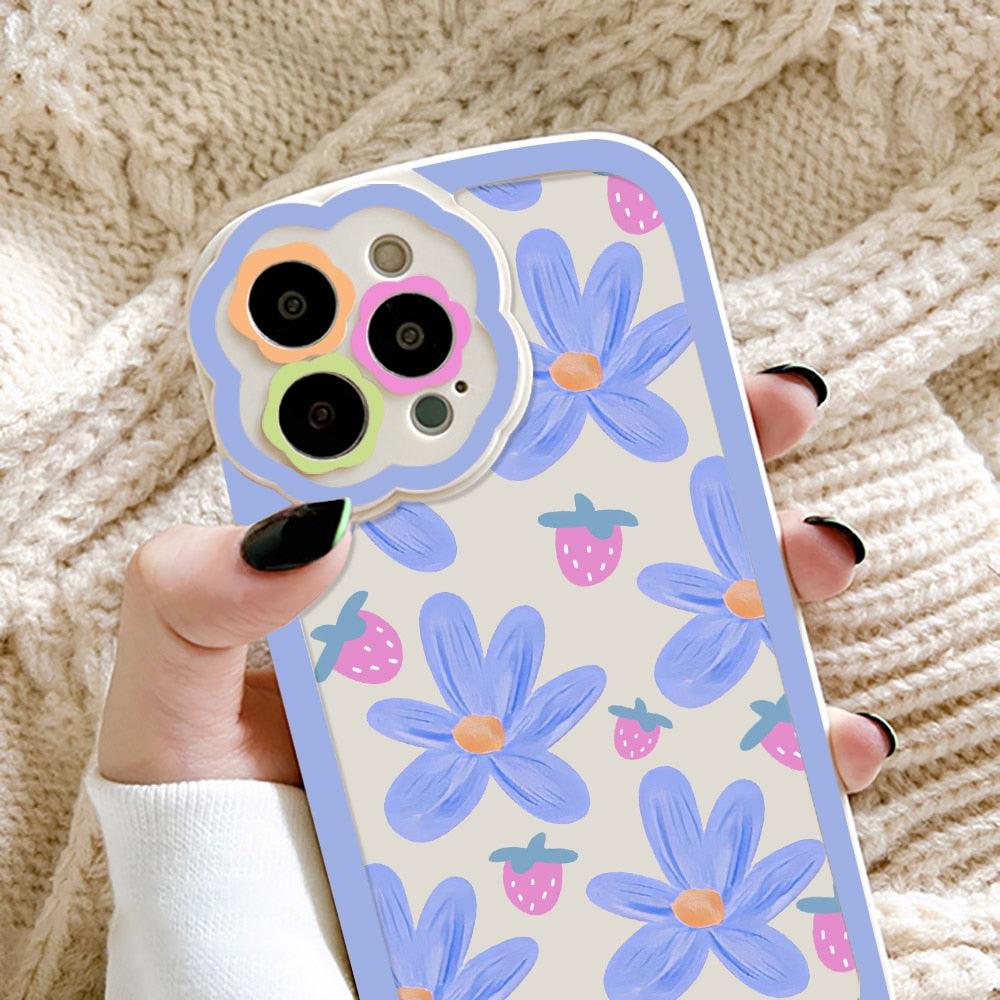 Purple Flower Phone Case For iPhone 11 Case iPhone 13 14 Pro Max iPhone 12 Phone Case iPhone11 iPhone14 Soft Back Cover Cute Pattern Soft iPhone Fashion Comfortable Grip Design &amp; Aesthetic Floral Pattern iphone Case