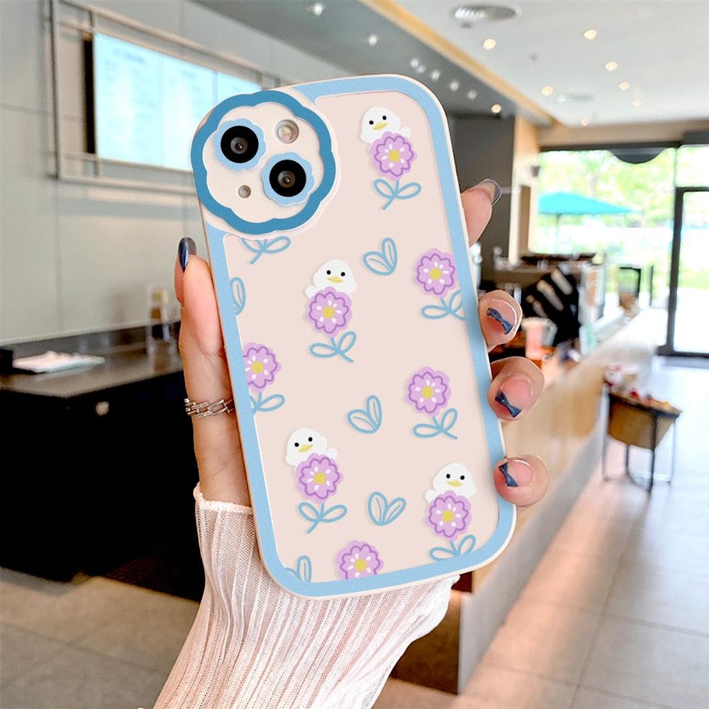 Purple Flower Phone Case For iPhone 11 Case iPhone 13 14 Pro Max iPhone 12 Phone Case iPhone11 iPhone14 Soft Back Cover Cute Pattern Soft iPhone Fashion Comfortable Grip Design &amp; Aesthetic Floral Pattern iphone Case