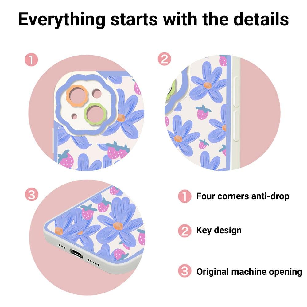 Purple Flower Phone Case For iPhone 11 Case iPhone 13 14 Pro Max iPhone 12 Phone Case iPhone11 iPhone14 Soft Back Cover Cute Pattern Soft iPhone Fashion Comfortable Grip Design &amp; Aesthetic Floral Pattern iphone Case