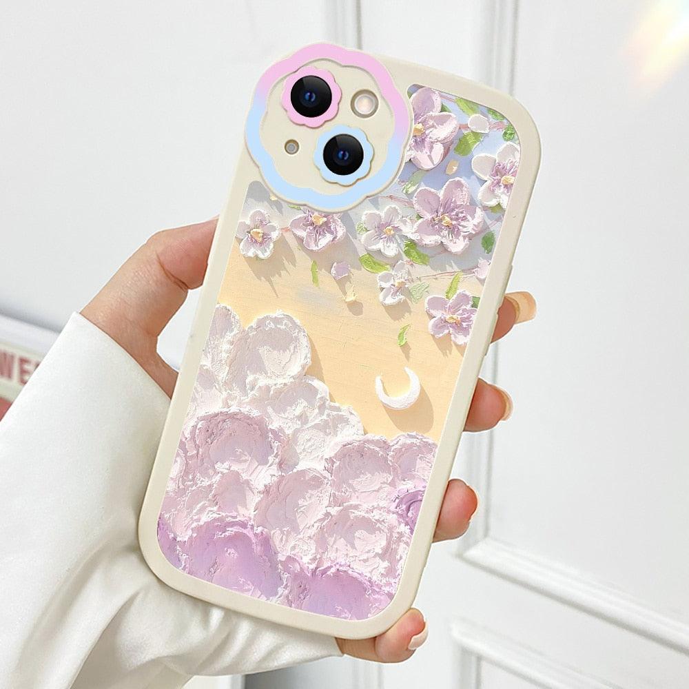 Purple Flower Phone Case For iPhone 11 Case iPhone 13 14 Pro Max iPhone 12 Phone Case iPhone11 iPhone14 Soft Back Cover Cute Pattern Soft iPhone Fashion Comfortable Grip Design &amp; Aesthetic Floral Pattern iphone Case