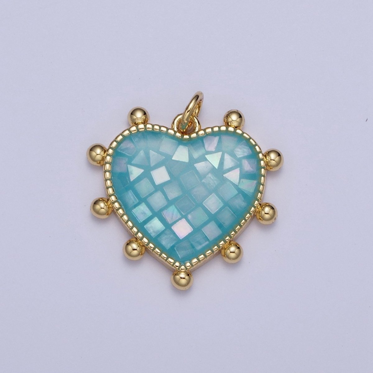 Purple, White, Pink, Teal, Green, Blue Shell Opal Beaded Heart Love Charm For Jewelry Making AG062 - AG067
