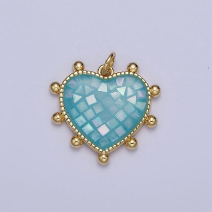 Purple, White, Pink, Teal, Green, Blue Shell Opal Beaded Heart Love Charm For Jewelry Making AG062 - AG067