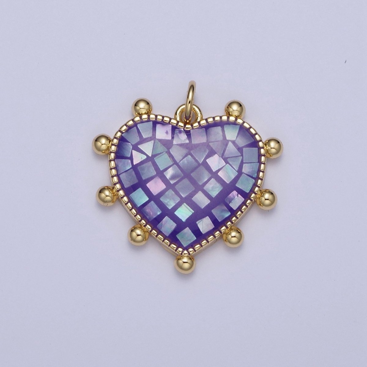 Purple, White, Pink, Teal, Green, Blue Shell Opal Beaded Heart Love Charm For Jewelry Making AG062 - AG067