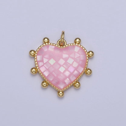 Purple, White, Pink, Teal, Green, Blue Shell Opal Beaded Heart Love Charm For Jewelry Making AG062 - AG067