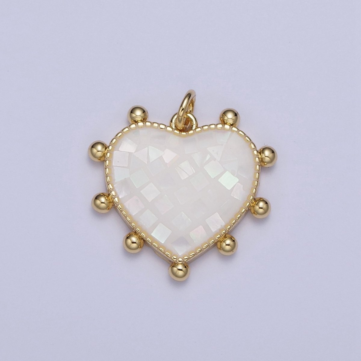 Purple, White, Pink, Teal, Green, Blue Shell Opal Beaded Heart Love Charm For Jewelry Making AG062 - AG067