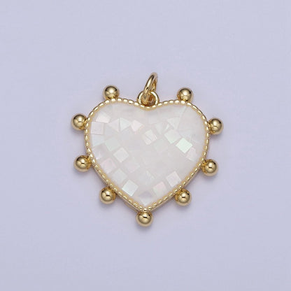 Purple, White, Pink, Teal, Green, Blue Shell Opal Beaded Heart Love Charm For Jewelry Making AG062 - AG067
