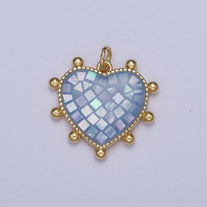 Purple, White, Pink, Teal, Green, Blue Shell Opal Beaded Heart Love Charm For Jewelry Making AG062 - AG067