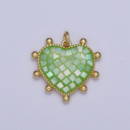 Purple, White, Pink, Teal, Green, Blue Shell Opal Beaded Heart Love Charm For Jewelry Making AG062 - AG067