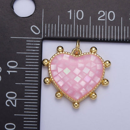 Purple, White, Pink, Teal, Green, Blue Shell Opal Beaded Heart Love Charm For Jewelry Making AG062 - AG067