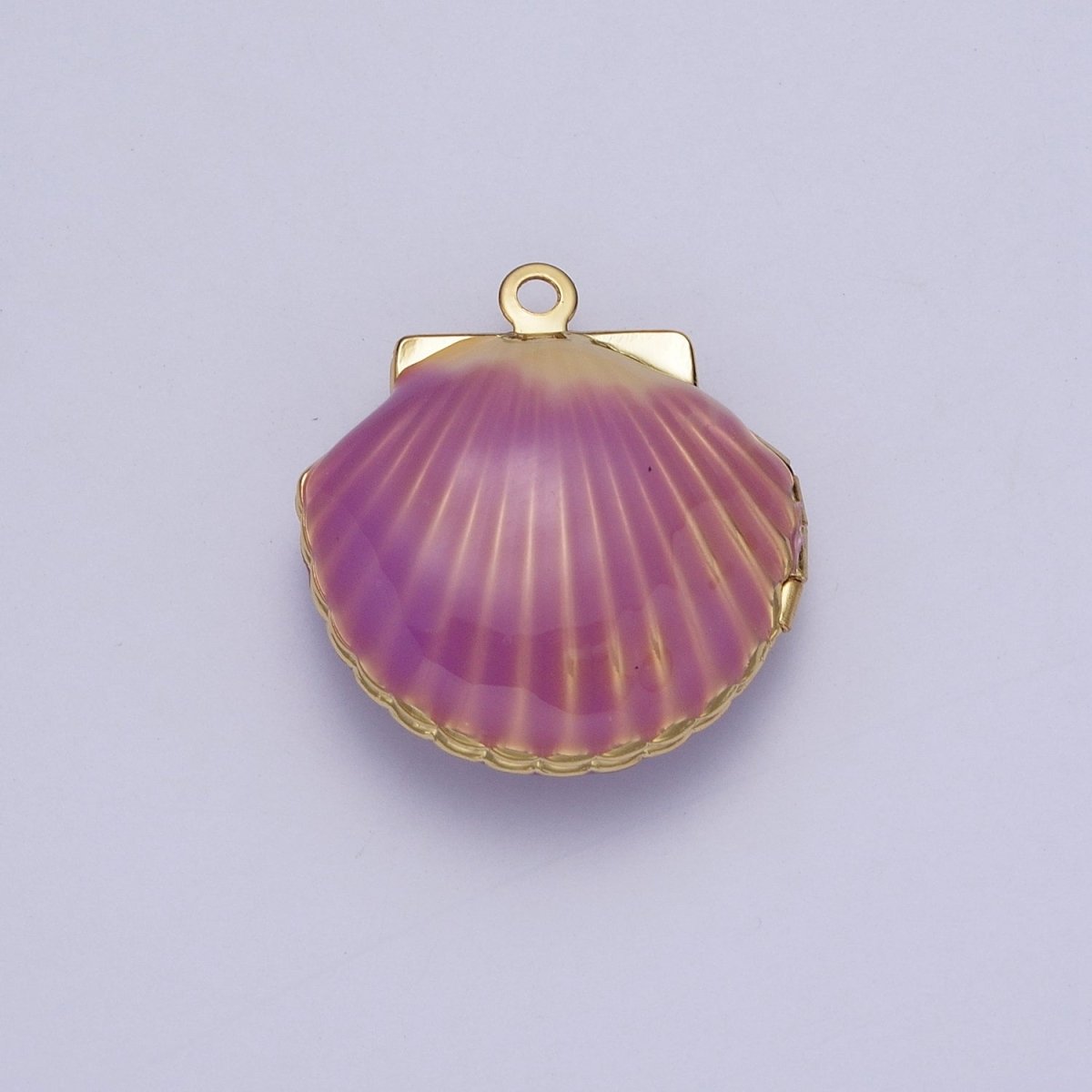Purple/Teal Enamel Clam Sea Shell Gold Locket Charm For Beach Jewelry AG-028 AG-029
