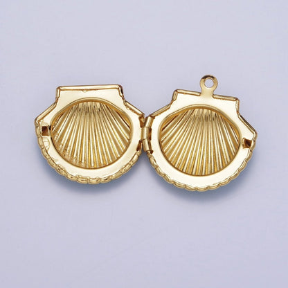 Purple/Teal Enamel Clam Sea Shell Gold Locket Charm For Beach Jewelry AG-028 AG-029