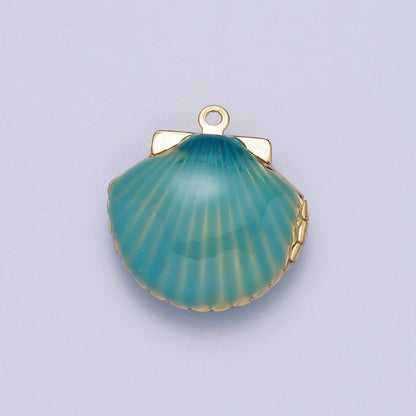 Purple/Teal Enamel Clam Sea Shell Gold Locket Charm For Beach Jewelry AG-028 AG-029