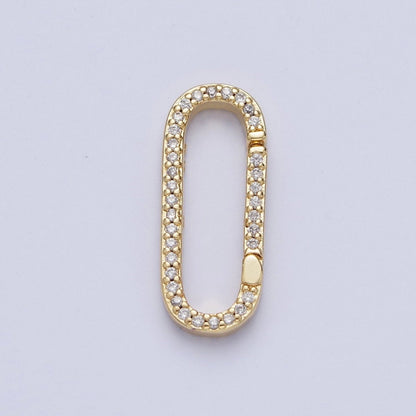 Push Gate Ring Gold Filled Micro Pace CZ Long Oval Spring Gate Clasps For DIY Jewelry Making in Gold, Silver, Rose Gold, Black L-854 L-855 L-856 L-857