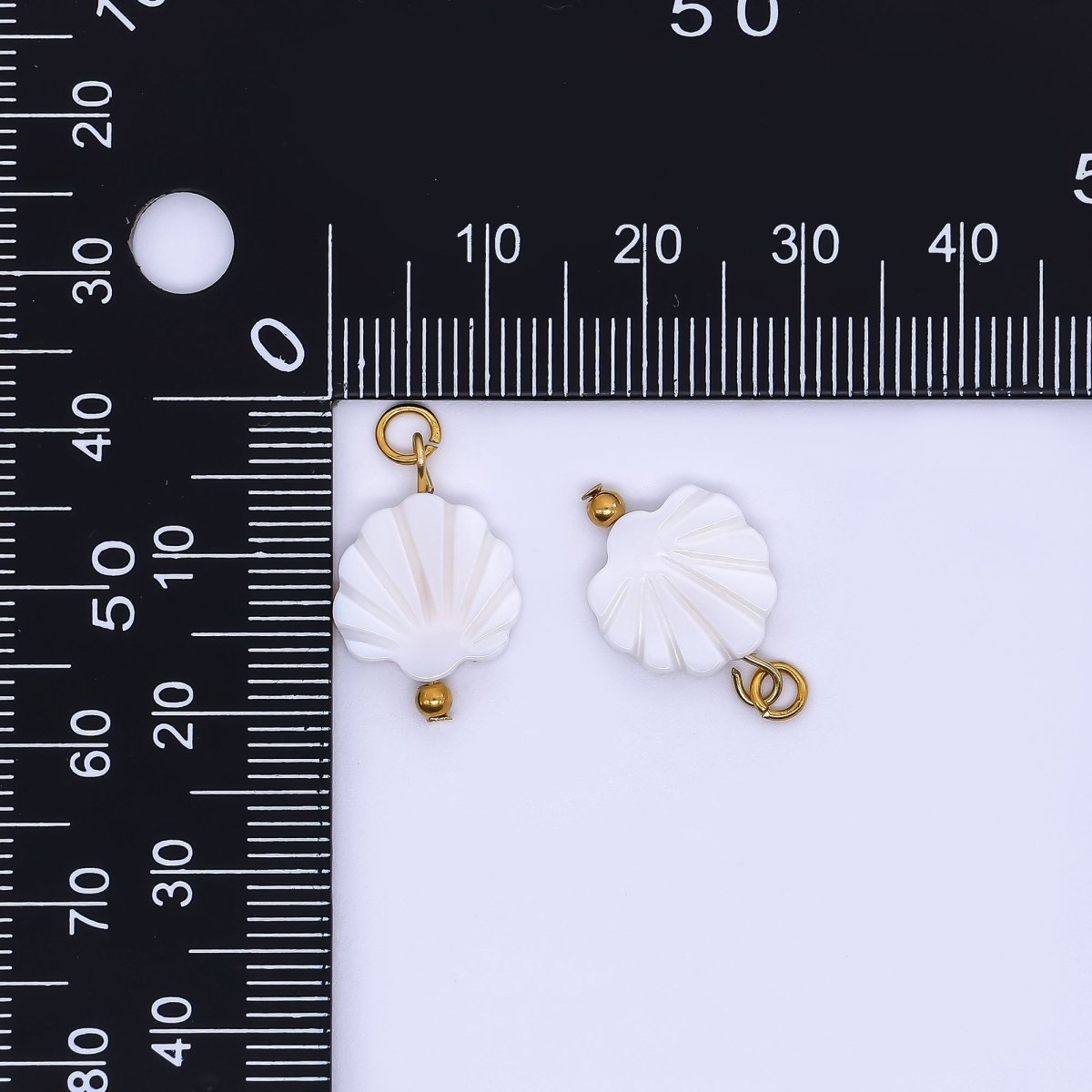 PVD Gold Plated Stainless Steel 18mm White Tide Scallop Seashell Charm | P1778