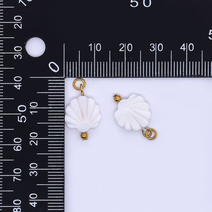 PVD Gold Plated Stainless Steel 18mm White Tide Scallop Seashell Charm | P1778