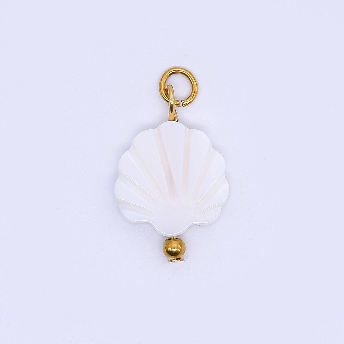 PVD Gold Plated Stainless Steel 18mm White Tide Scallop Seashell Charm | P1778