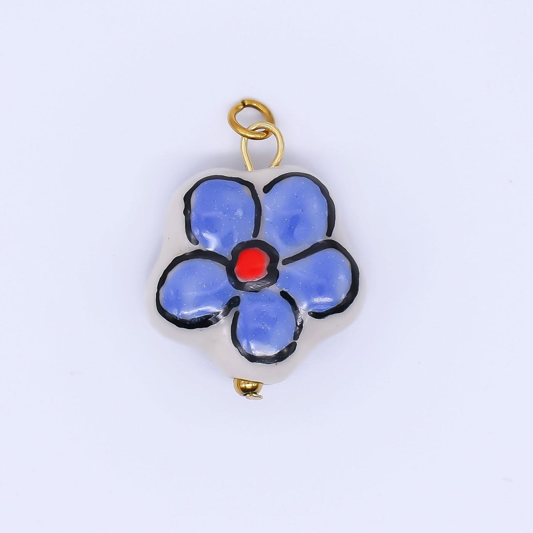 PVD Gold Plated Stainless Steel 23mm Ceramics Art Pop Petal Blue Flower Dainty Charm | P634