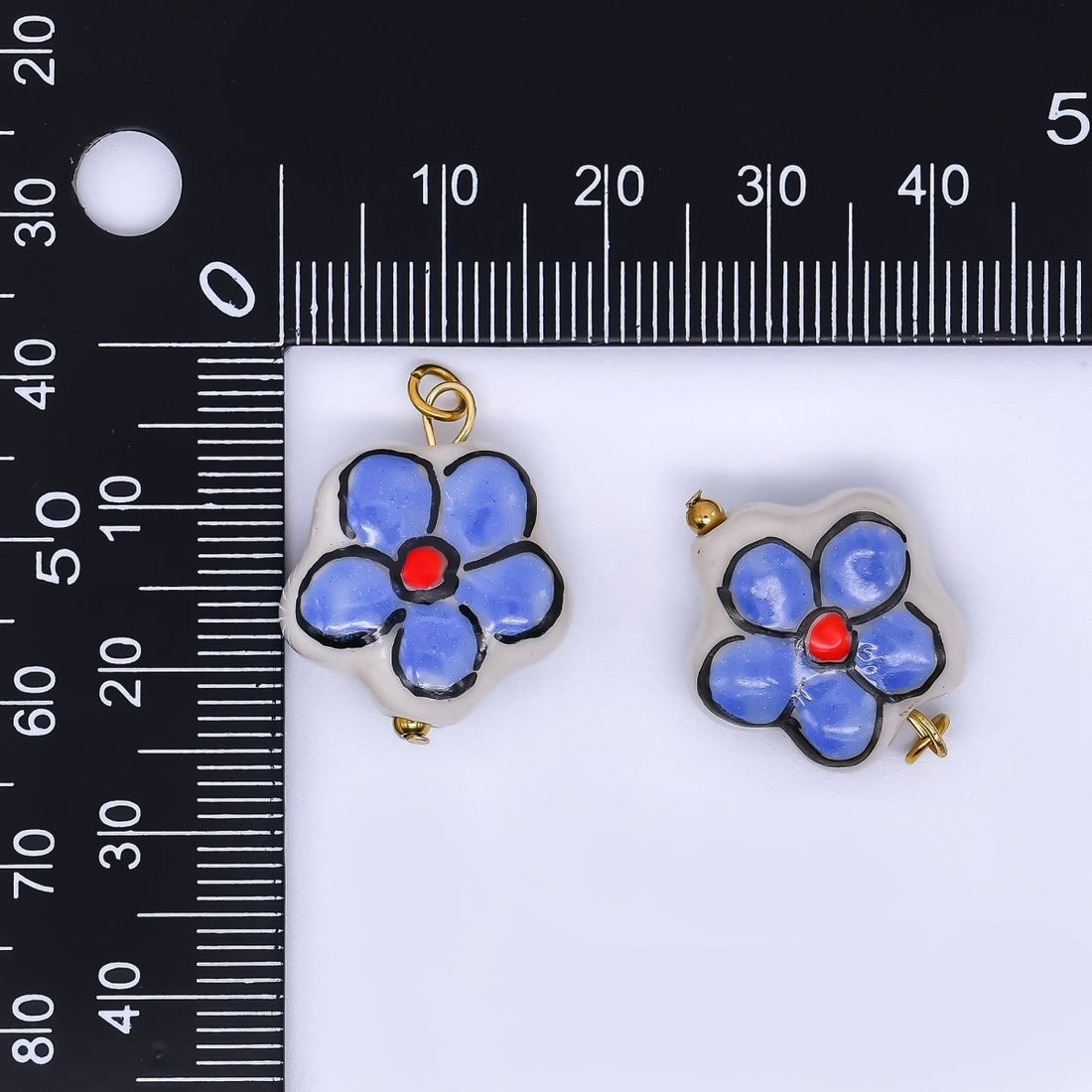 PVD Gold Plated Stainless Steel 23mm Ceramics Art Pop Petal Blue Flower Dainty Charm | P634