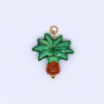 PVD Gold Plated Stainless Steel 24mm Ceramics Art Palm Tree Dainty Charm | P630