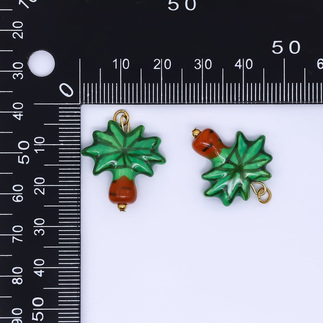 PVD Gold Plated Stainless Steel 24mm Ceramics Art Palm Tree Dainty Charm | P630