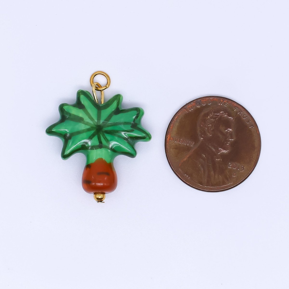 PVD Gold Plated Stainless Steel 24mm Ceramics Art Palm Tree Dainty Charm | P630
