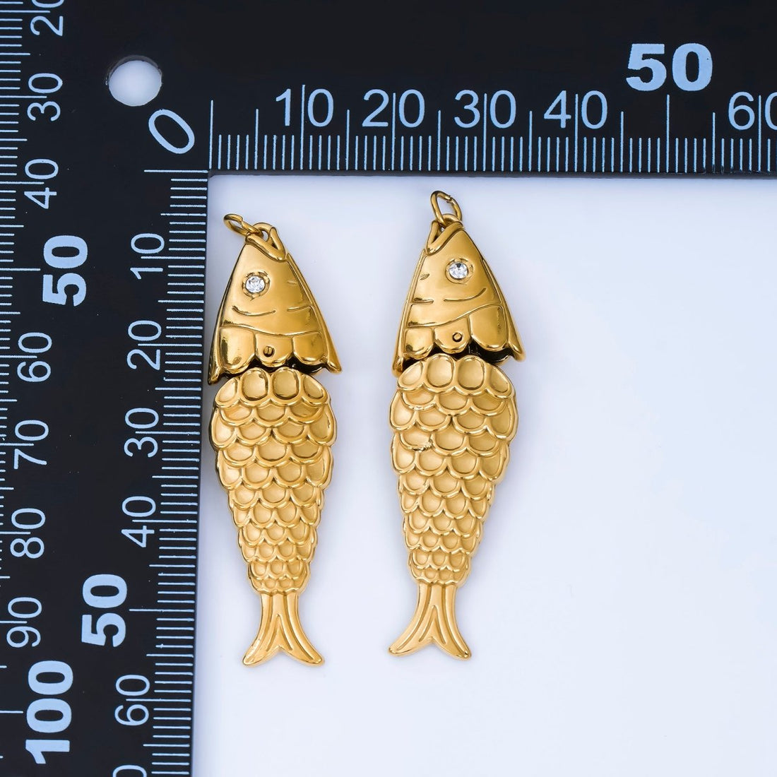 PVD Gold Plated Stainless Steel 50mm Micro Paved CZ Ocean Animal Fish Charm | J198