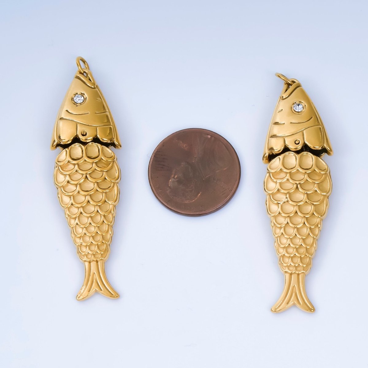 PVD Gold Plated Stainless Steel 50mm Micro Paved CZ Ocean Animal Fish Charm | J198