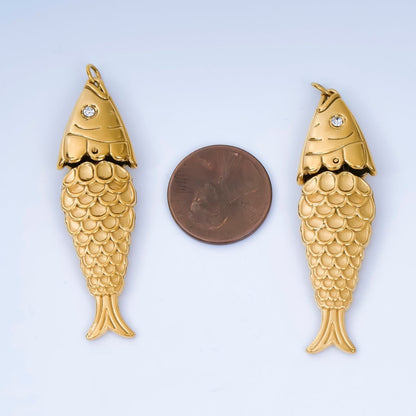 PVD Gold Plated Stainless Steel 50mm Micro Paved CZ Ocean Animal Fish Charm | J198