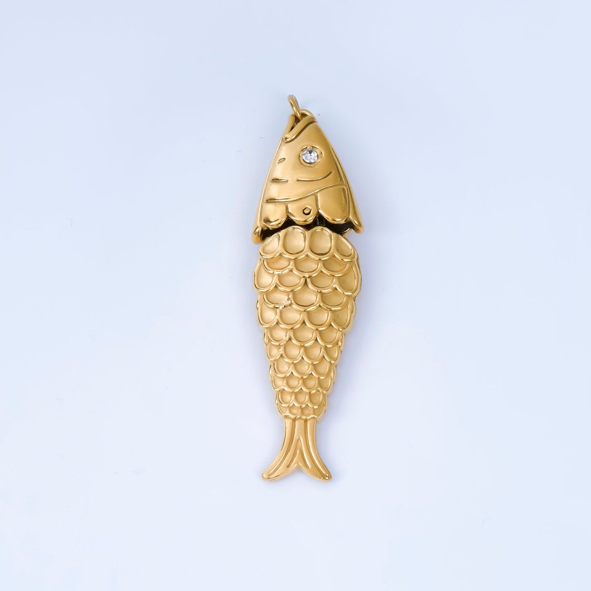 PVD Gold Plated Stainless Steel 50mm Micro Paved CZ Ocean Animal Fish Charm | J198