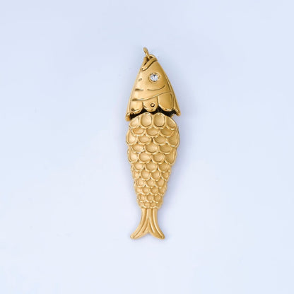 PVD Gold Plated Stainless Steel 50mm Micro Paved CZ Ocean Animal Fish Charm | J198