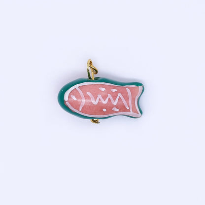 PVD Stainless Steel Pink Blue Lucky Doodle Fish Ceramic Charm | P632