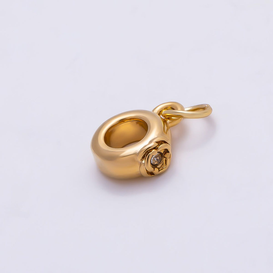 PVD Gold Stainless Steel 11mm CZ Rose Flower Drop Rondelle Charm Finding in Gold &amp; Silver | Charms-01344 Charms-01345