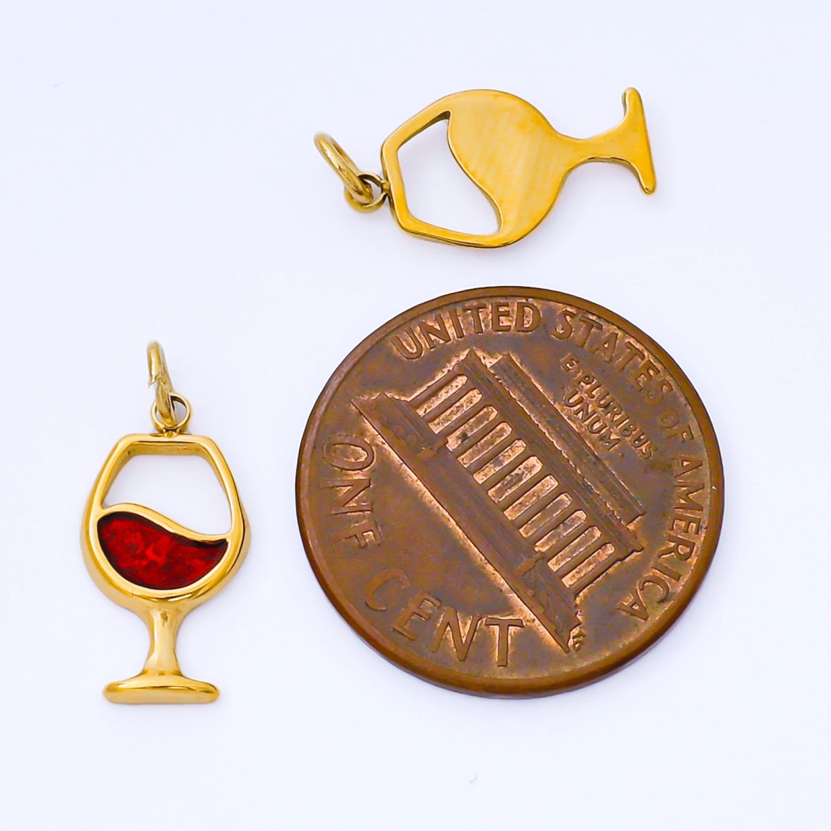 PVD Gold Stainless Steel 14mm Red Wine Charm Glass Pendant | J534
