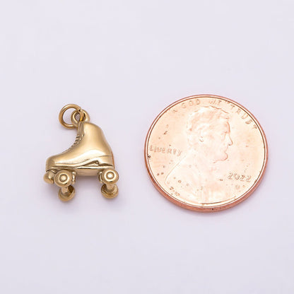 PVD Gold Stainless Steel 14mm Roller Skate Shoes 3D Multidimensional Charm | Charms-01017