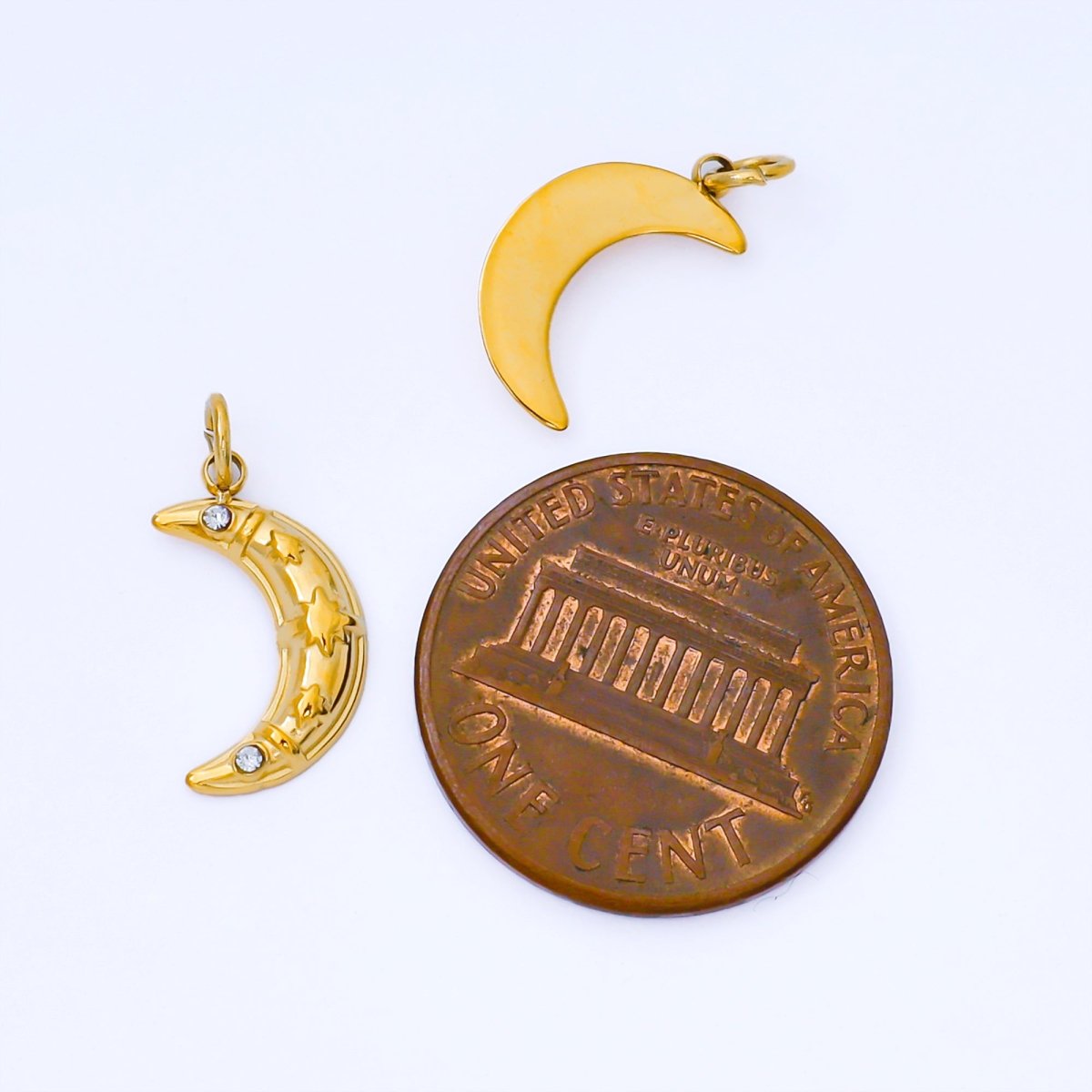 Gold PVD Stainless Steel 14mm Celestial Crescent Moon Mini Charm | J538