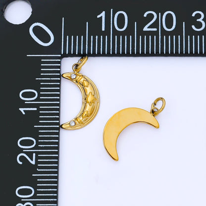 Gold PVD Stainless Steel 14mm Celestial Crescent Moon Mini Charm | J538