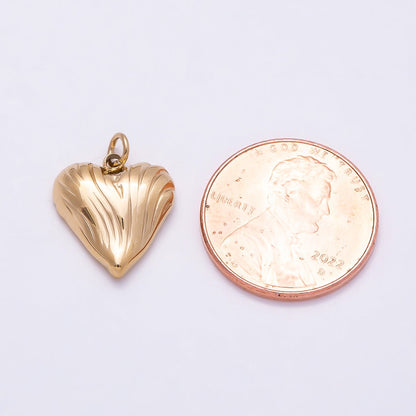 PVD Gold Stainless Steel 15mm Line-Textured Love Heart Charm | Charms-01013