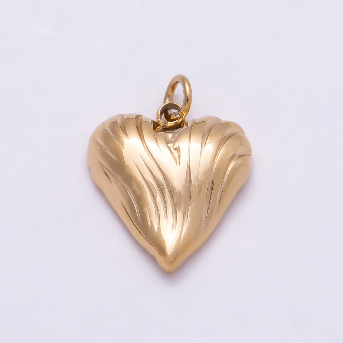 PVD Gold Stainless Steel 15mm Line-Textured Love Heart Charm | Charms-01013