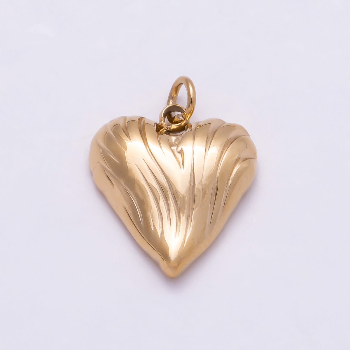 PVD Gold Stainless Steel 15mm Line-Textured Love Heart Charm | Charms-01013