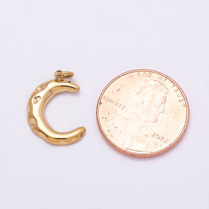 PVD Gold Stainless Steel 16mm Hammered Celestial Crescent Moon Charm | Charms-01015