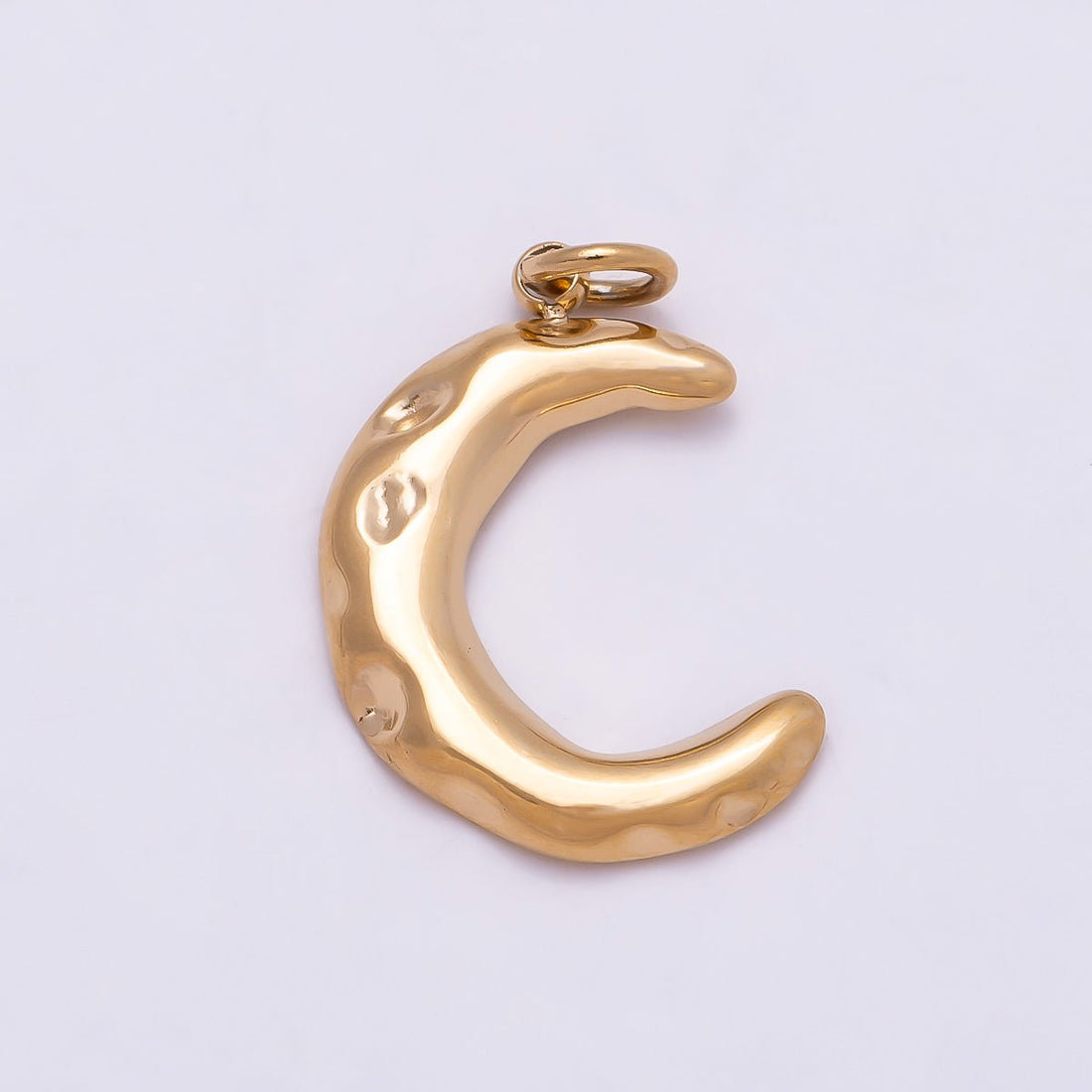 PVD Gold Stainless Steel 16mm Hammered Celestial Crescent Moon Charm | Charms-01015