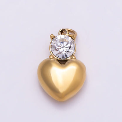 PVD Gold Stainless Steel 18mm Clear CZ Heart Mini Charm | Charms-01026