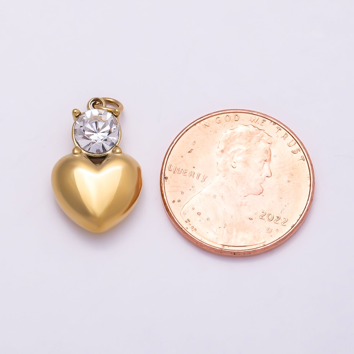 PVD Gold Stainless Steel 18mm Clear CZ Heart Mini Charm | Charms-01026