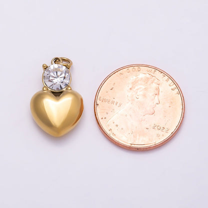 PVD Gold Stainless Steel 18mm Clear CZ Heart Mini Charm | Charms-01026