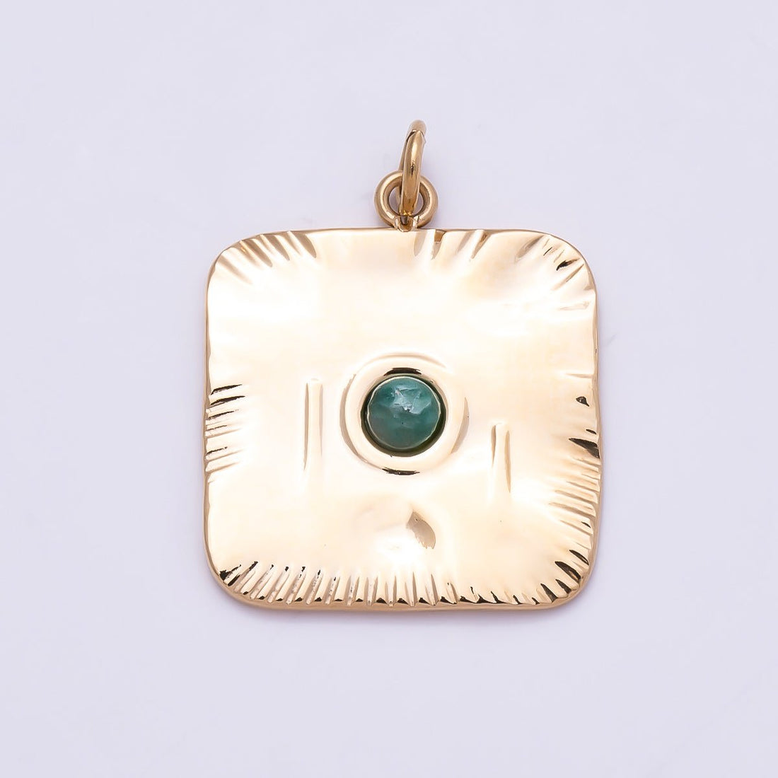 PVD Gold Stainless Steel 18mm Green Aventurine Textured Square Charm | Charms-01022
