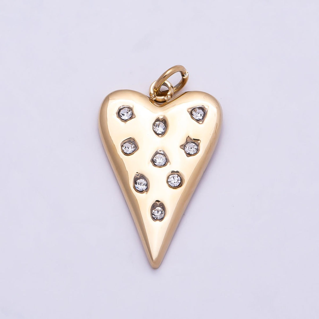 PVD Gold Stainless Steel 19mm Clear CZ Dotted Heart Charm | Charms-01025